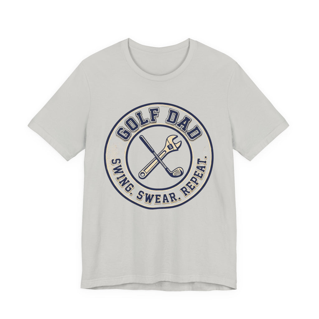 Golf Dad Swing Swear Repeat T-Shirt | Classic Crest Father's Day Golf Tee | Wild Green Golf