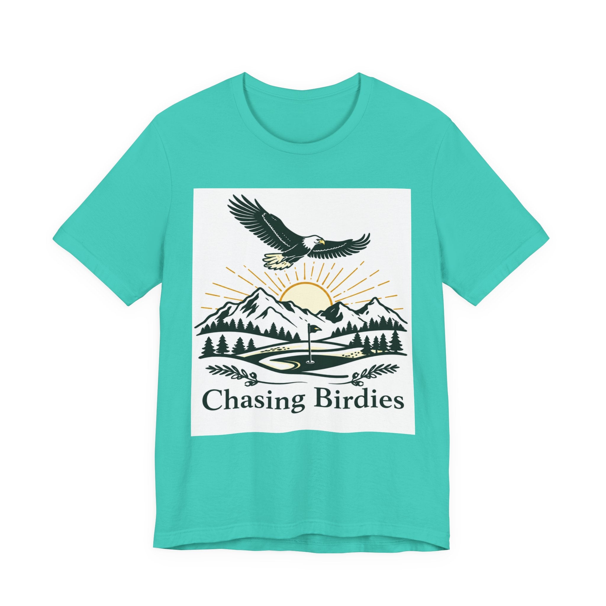 Chasing Birdies Golf T-Shirt | Vintage Eagle & Mountain Golf Course Design | Golf Gift