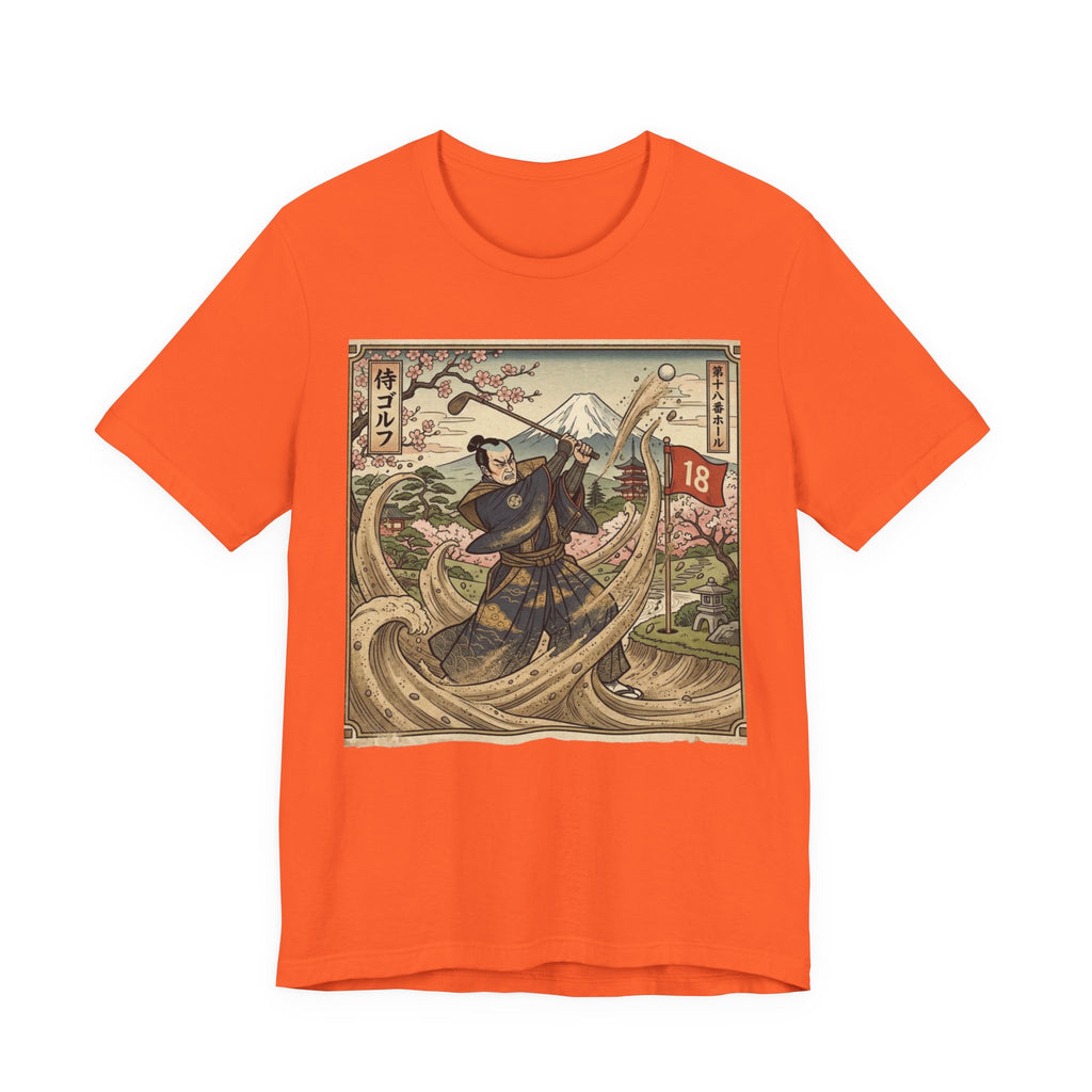 Samurai Bunker Shot Golf T-Shirt | Japanese Woodblock Sand Wave | Golf Legend Series | Wild Green Golf