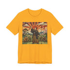 Samurai Birdie Celebration Golf T-Shirt | Japanese Woodblock Sunrise | Golf Legend Series | Wild Green Golf