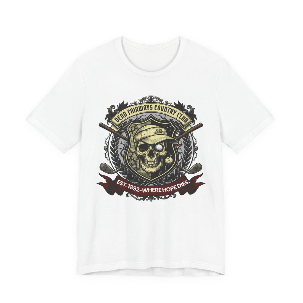 Skull & Crossed Golf Clubs Tee | "Leatherface's Country Club" Vintage Horror Golf Shirt | Wild Green Golf