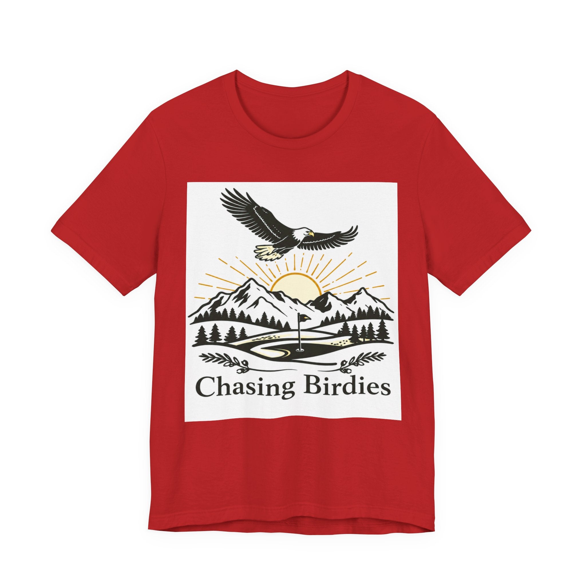 Chasing Birdies Golf T-Shirt | Vintage Eagle & Mountain Golf Course Design | Golf Gift