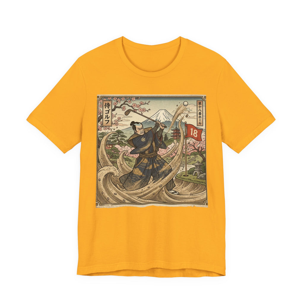 Samurai Bunker Shot Golf T-Shirt | Japanese Woodblock Sand Wave | Golf Legend Series | Wild Green Golf