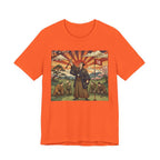 Samurai Birdie Celebration Golf T-Shirt | Japanese Woodblock Sunrise | Golf Legend Series | Wild Green Golf